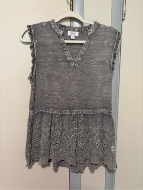 Myra Bag Gray Embroidered Sleeveless Tunic Top